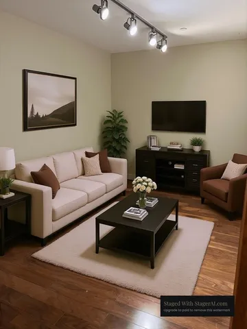 a living room with furniture a flat screen tv and a couch