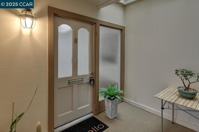 a potted plant sitting in front of a bathroom