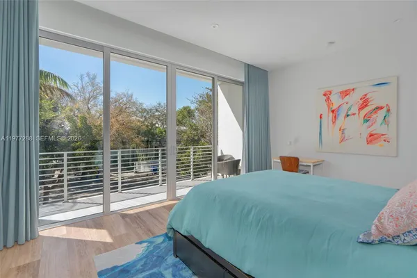a bed sitting in a bedroom next to a window
