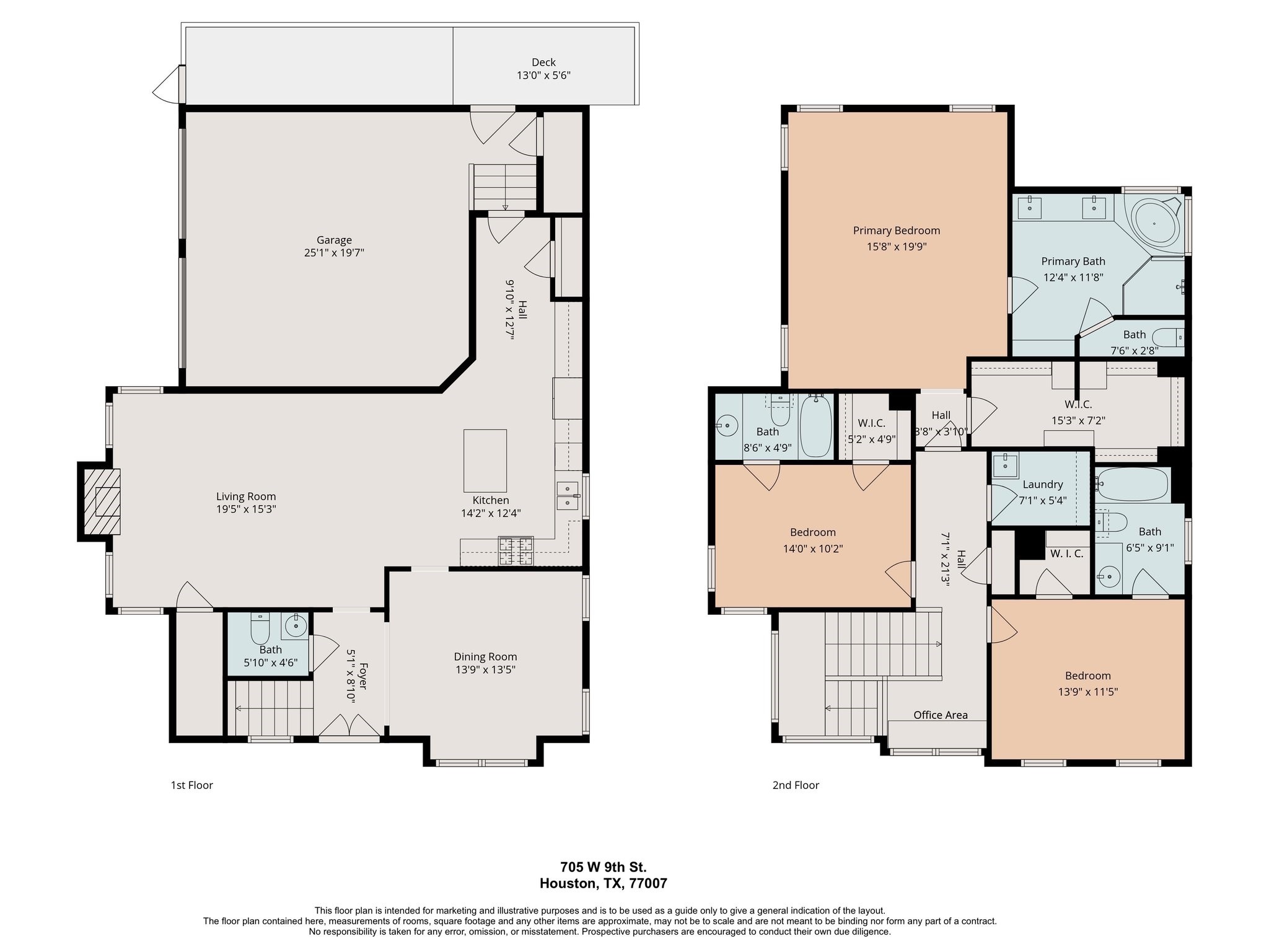 705 West 9th Street Houston, TX 77008 - Photo 30 of 30 Floor plan- for marketing purposes only. Buyer to verify dimensions and accuracy.