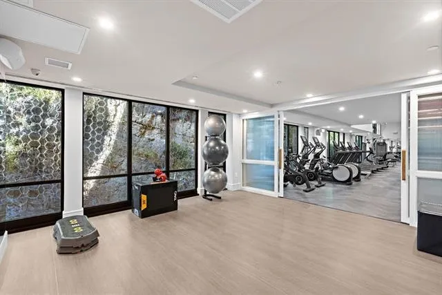 a view of a room with gym equipment