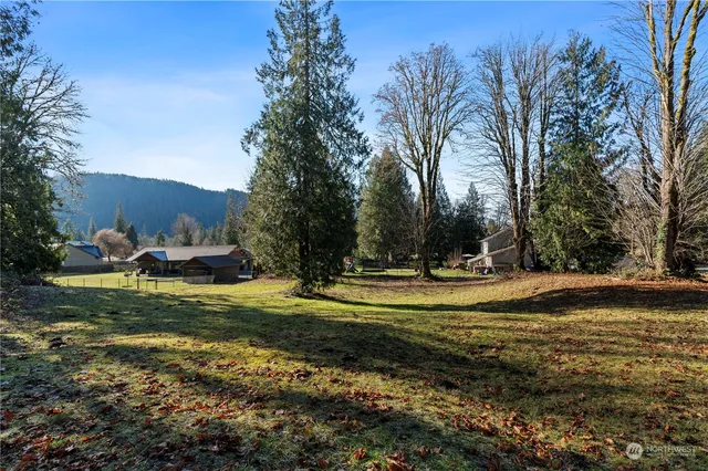 a view of a backyard with green space