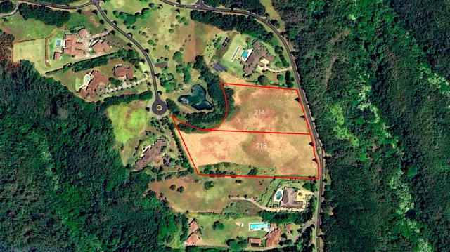 an aerial view of a house with a yard and garden