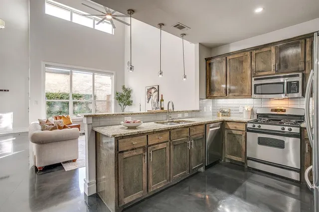 a kitchen that has a sink and a stove in it