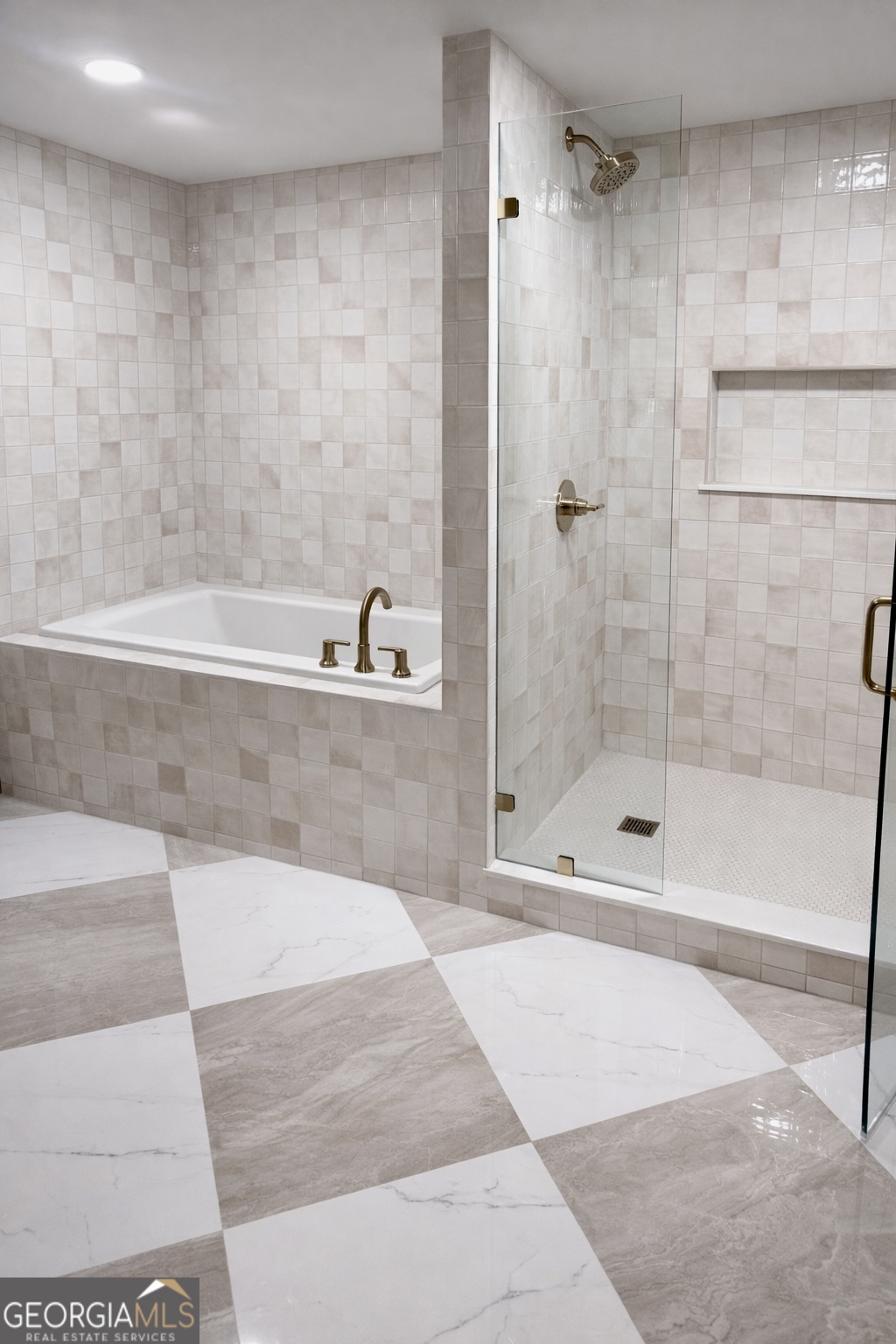 3045 Hitt Road Cumming, GA 30041 - Photo 39 of 46 a bathroom with a bathtub and a shower