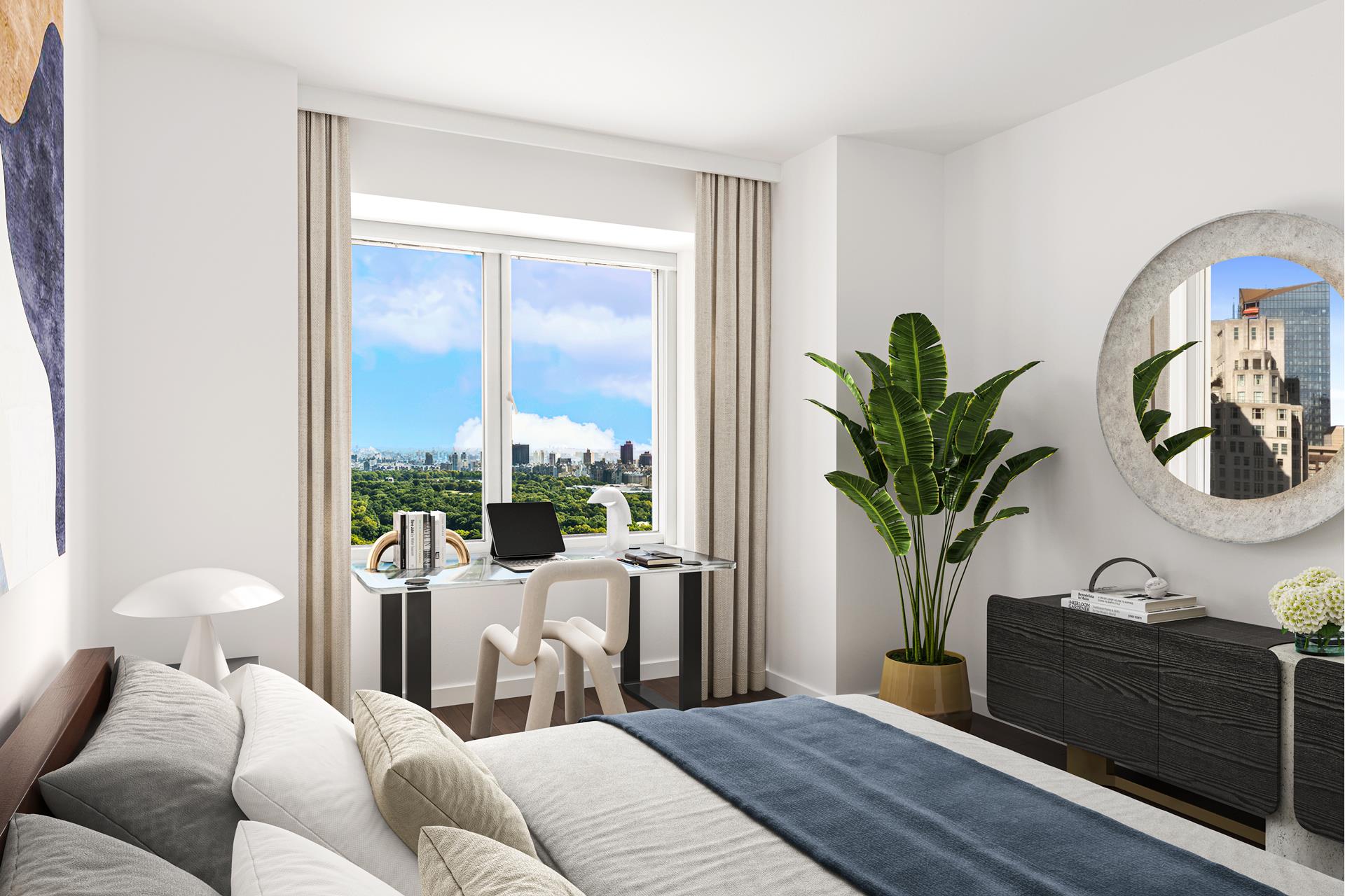 301 West 57th Street, Unit 38B Manhattan, NY 10019 - Photo 6 of 17 a bedroom with a large bed and a window