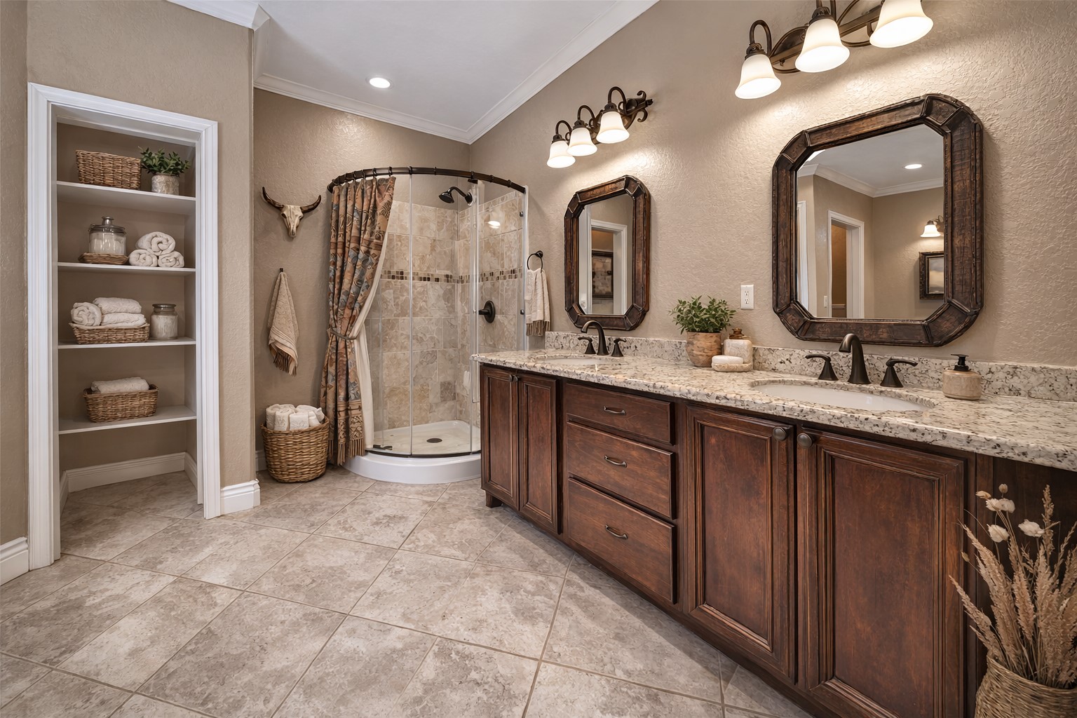 22 O'Bannon Ranch Road Huntsville, TX 77320 - Photo 17 of 31 a spacious bathroom with a granite countertop sink a toilet a mirror and vanity