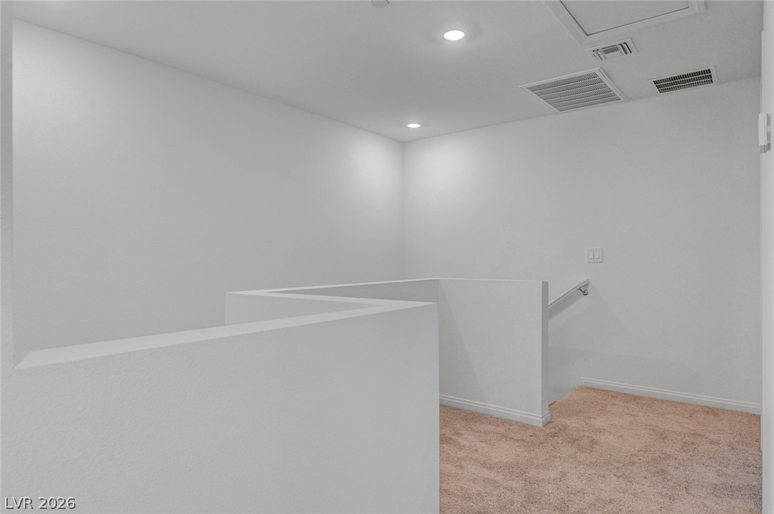 3548 Dimora Street Henderson, NV 89044 - Photo 22 of 40 Corridor featuring recessed lighting, visible vents, carpet flooring, and an upstairs landing
