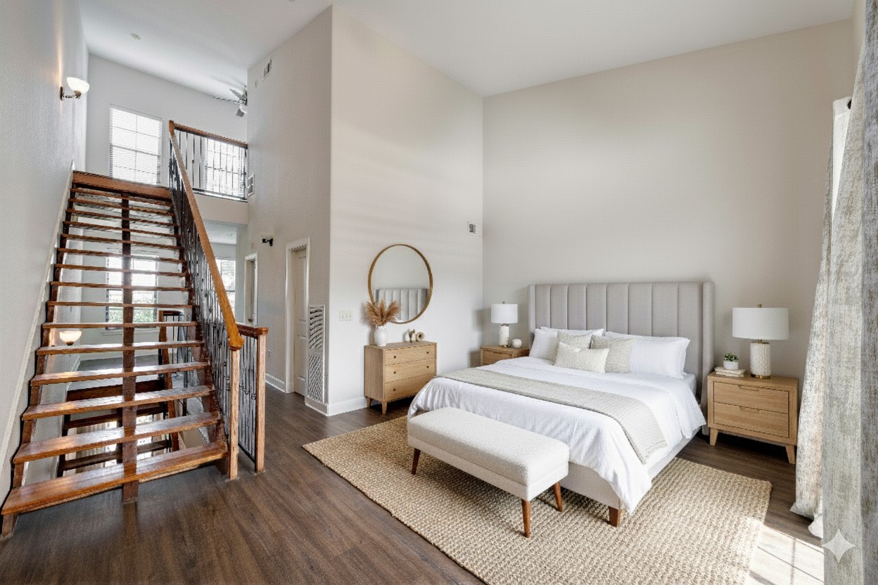 1602 Elgin Street, Unit 13 Houston, TX 77004 - Photo 9 of 18 a bedroom with bed and a large window