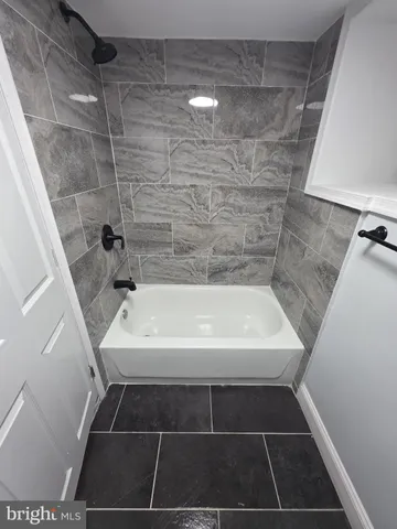 a bathroom with a bathtub
