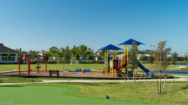 a view of a park with slide