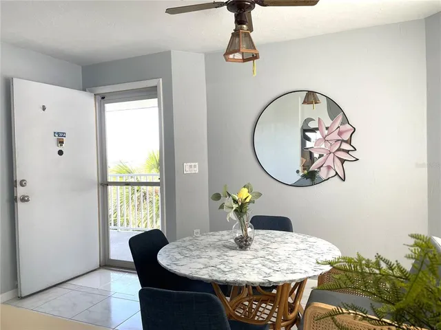 a dining room with window