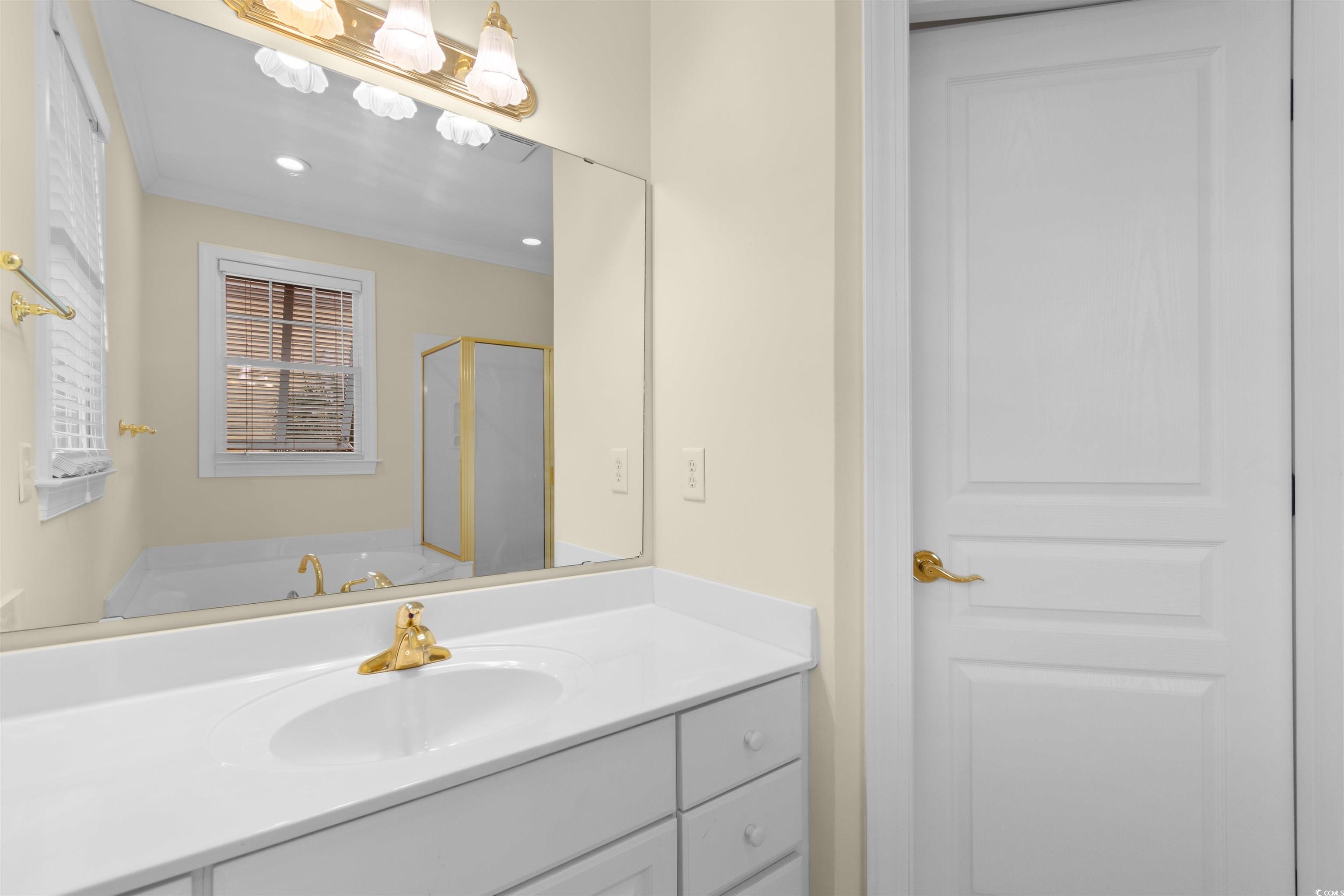 141 Cayman Loop Pawleys Island, SC 29585 - Photo 17 of 40 Bathroom with vanity, a shower stall, and a bath
