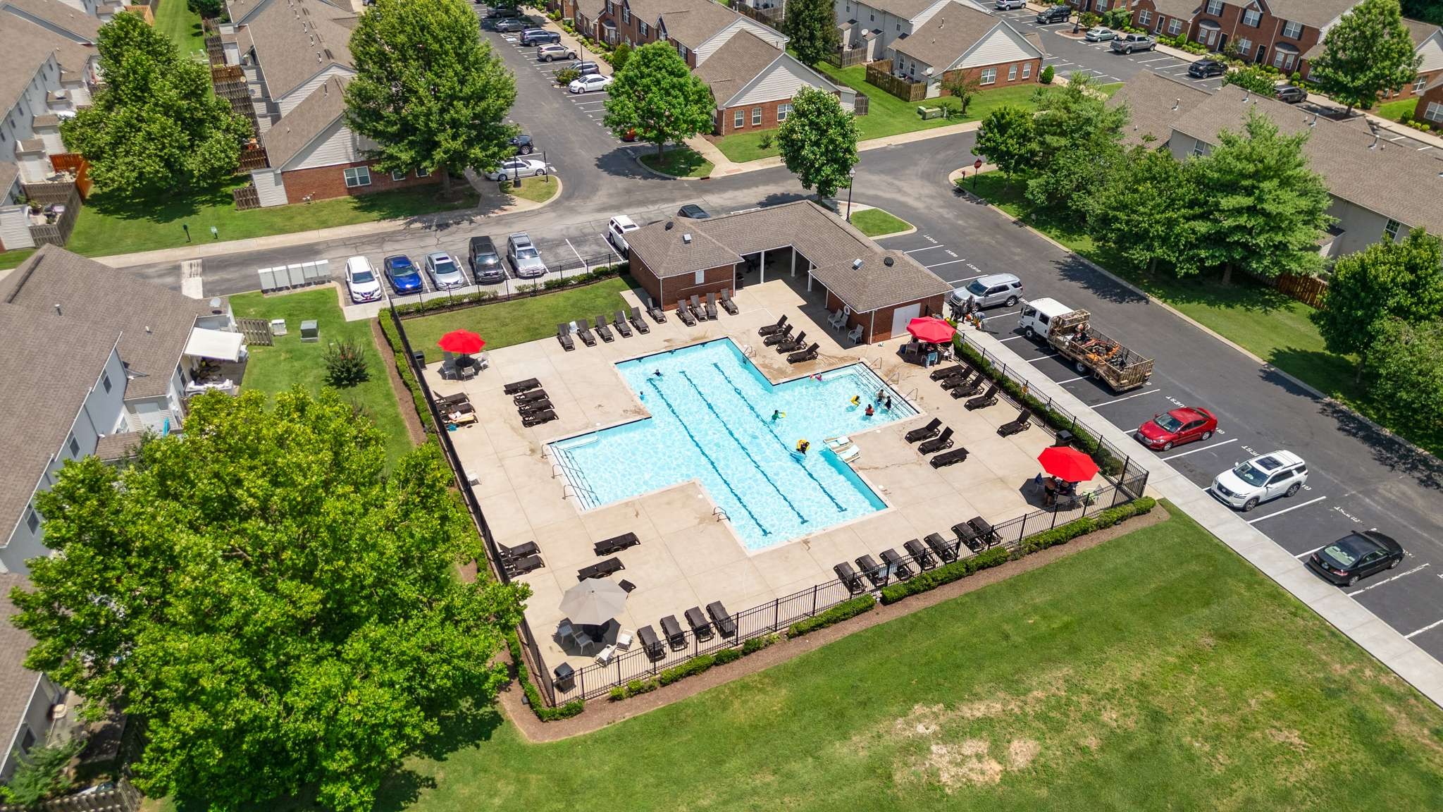 1101 Downs Boulevard, Unit 112 Franklin, TN 37064 - Photo 32 of 35 an aerial view of residential house with outdoor space and pool