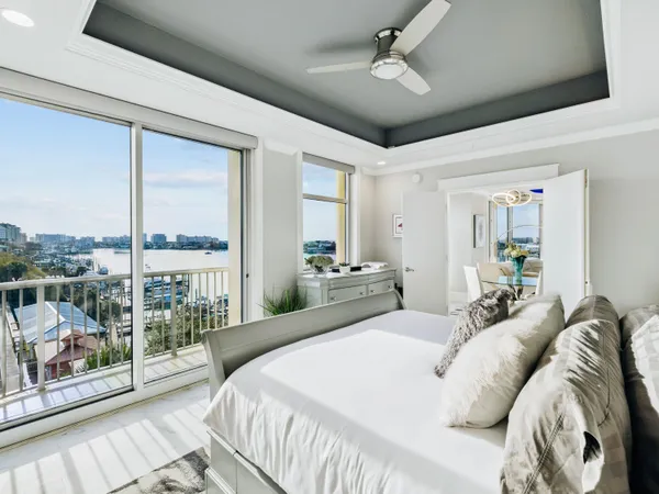 a bedroom with a bed and glass floor