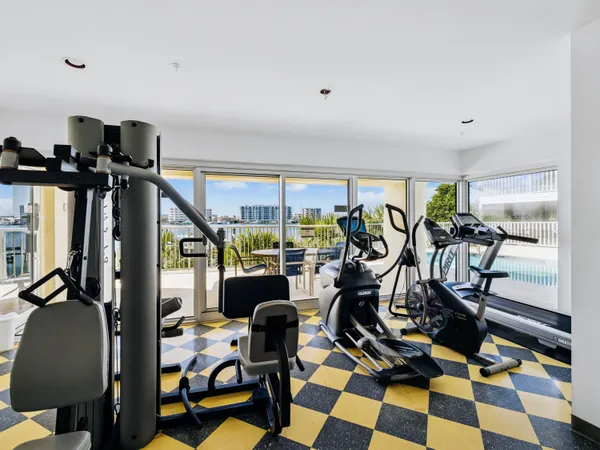 a view of a room with gym equipment