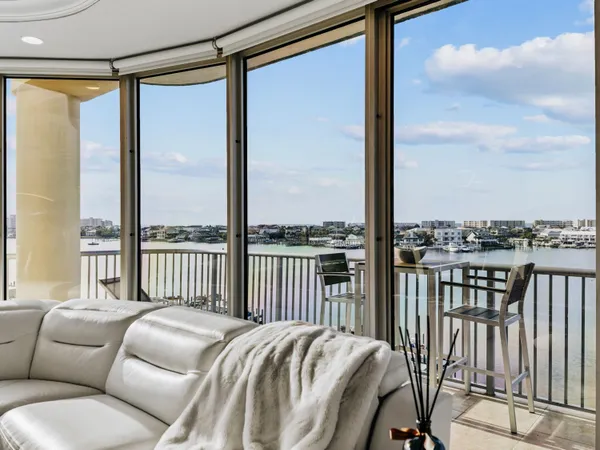 a balcony view with a couch