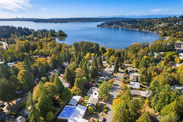 a view of a city and lake