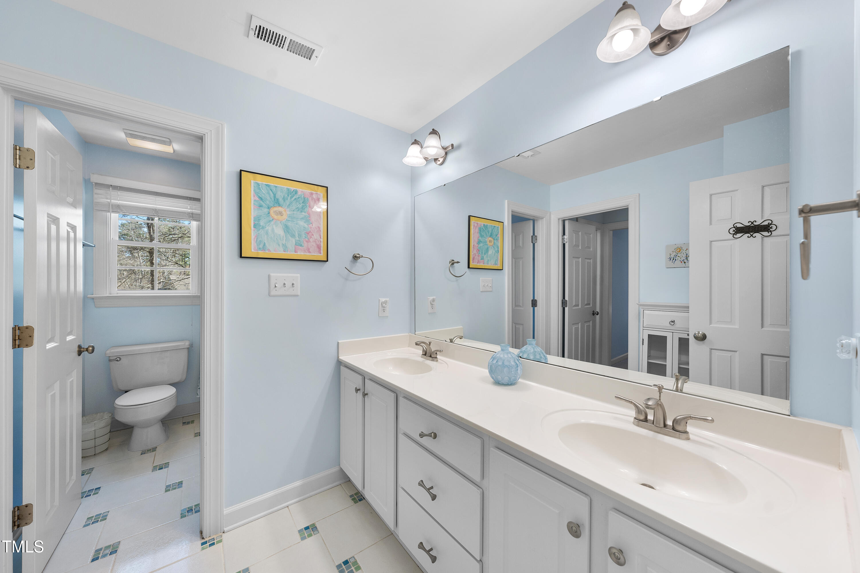 8616 Seagate Drive Raleigh, NC 27615 - Photo 36 of 56 a bathroom with a sink a toilet and mirror