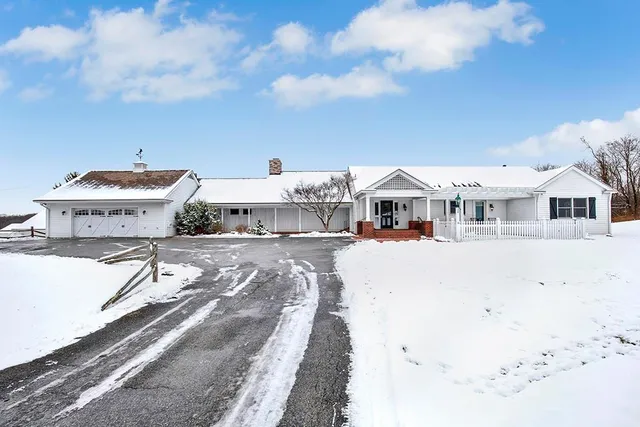 a aerial view of a house with a yard