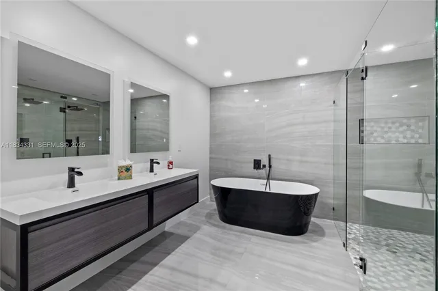 an empty room with a bathroom