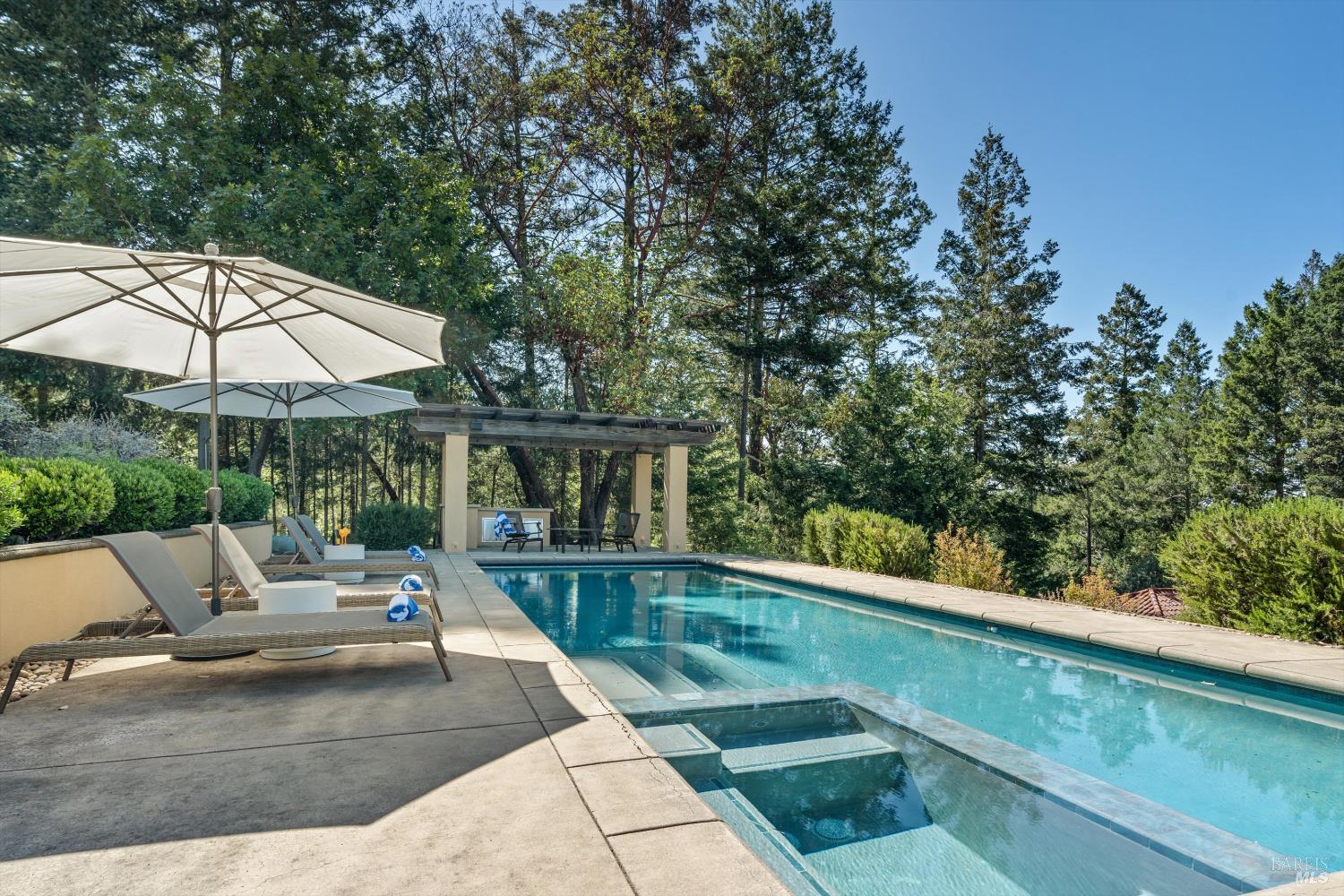 1315 West Dry Creek Road Healdsburg, CA 95448 - Photo 32 of 57 a view of a patio with couches table and chairs under an umbrella