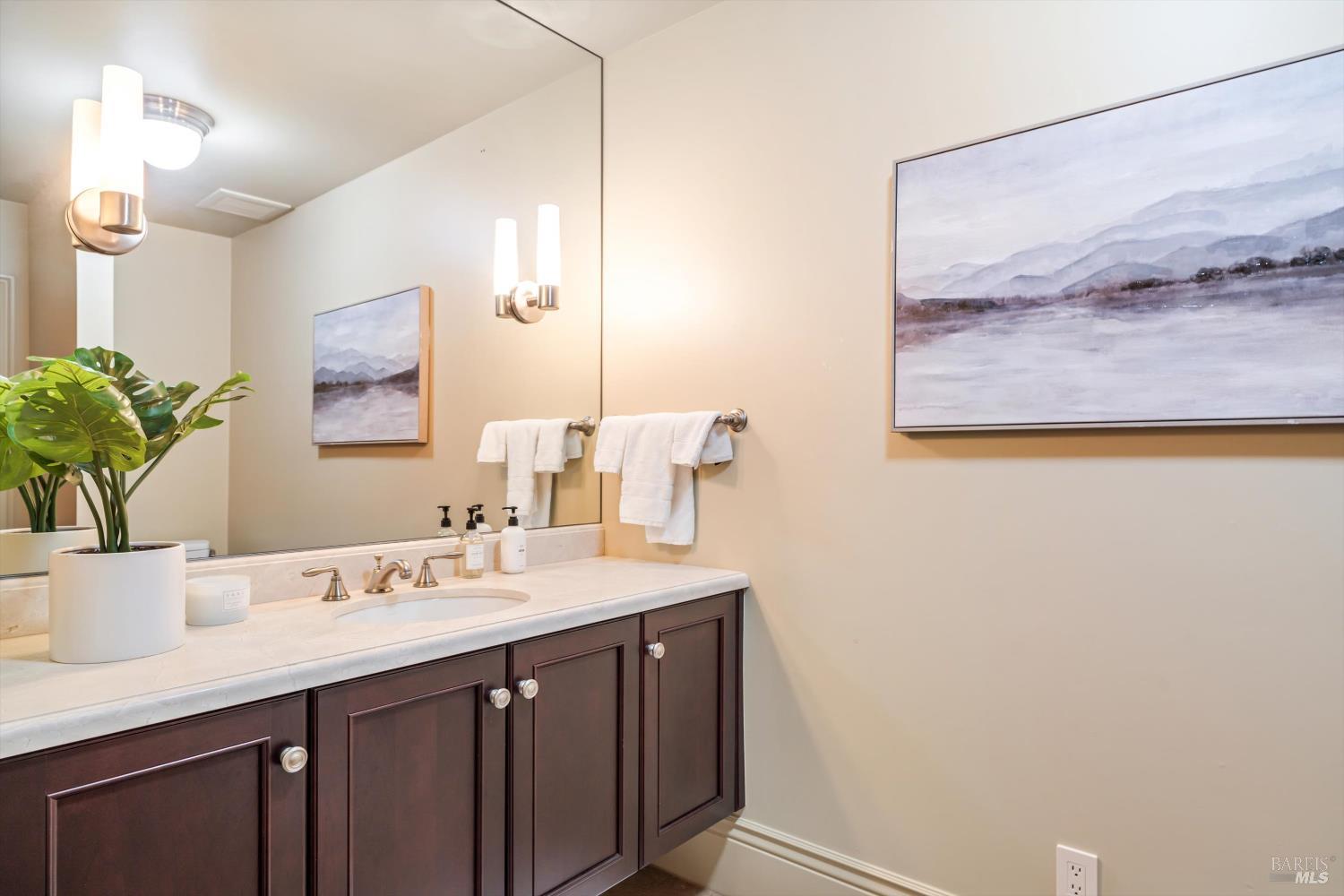1315 West Dry Creek Road Healdsburg, CA 95448 - Photo 49 of 57 a bathroom with a sink and a mirror