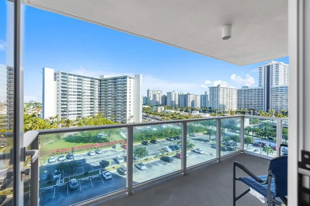 a view of a city with tall buildings