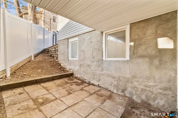 a view of a backyard with a door