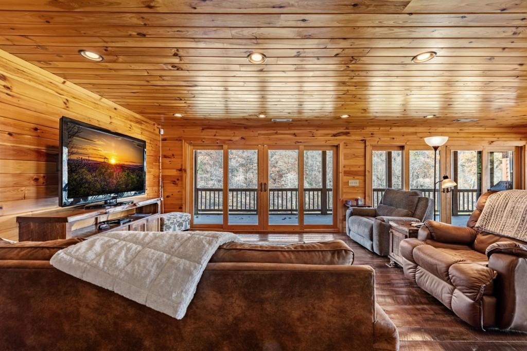 908 Cashes Valley Road Cherry Log, GA 30522 - Photo 23 of 90 a living room with furniture and a flat screen tv