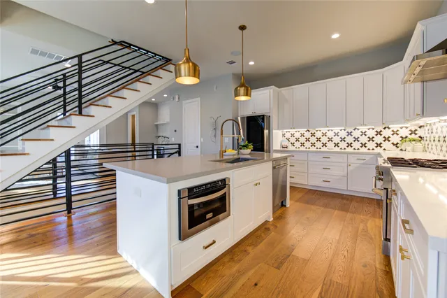 a dining room with wooden floor