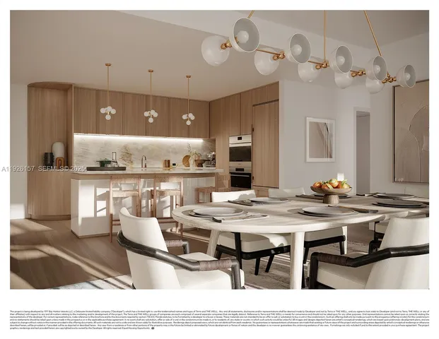 a living room with granite countertop furniture and a chandelier
