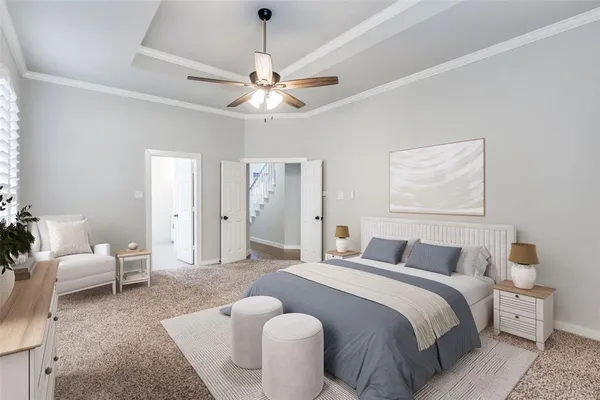 a bedroom with a bed and furniture