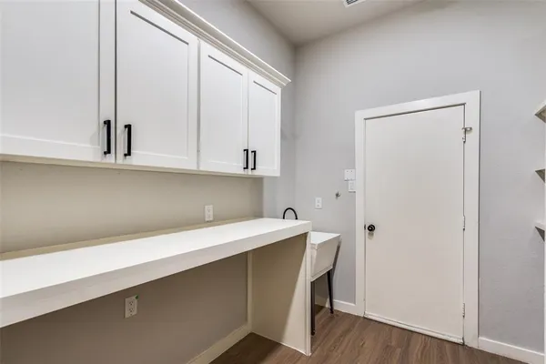a view of cabinets with wooden floor