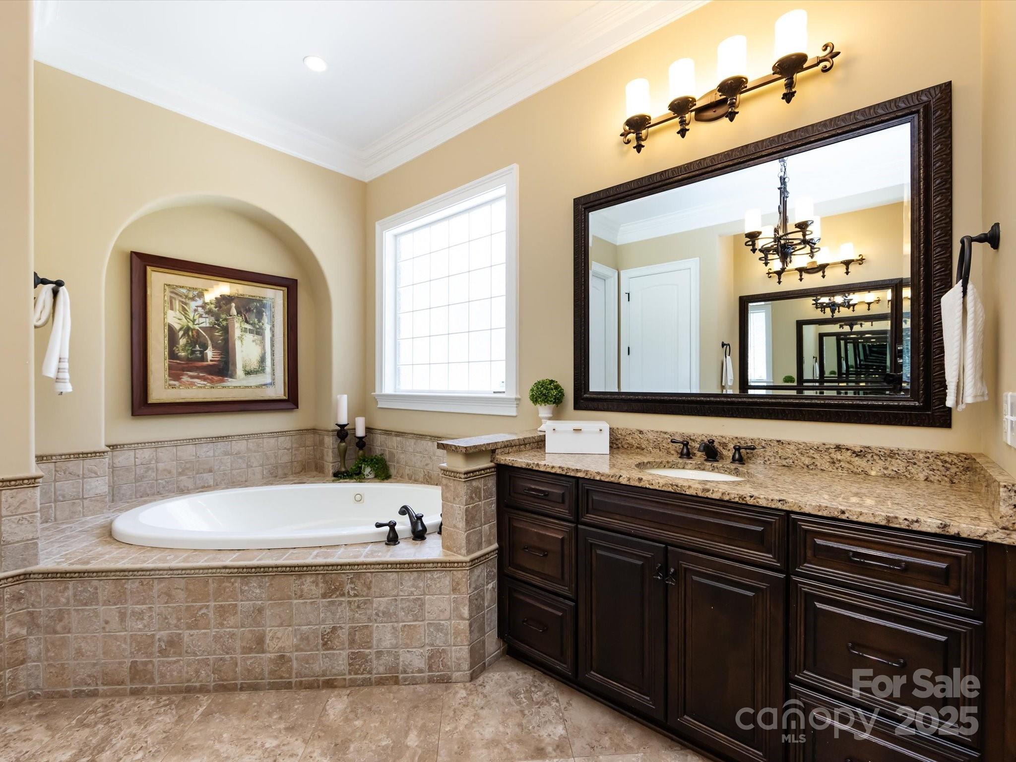 132 Chaska Loop Troutman, NC 28166 - Photo 18 of 48 a bathroom with a tub double sink window and mirror