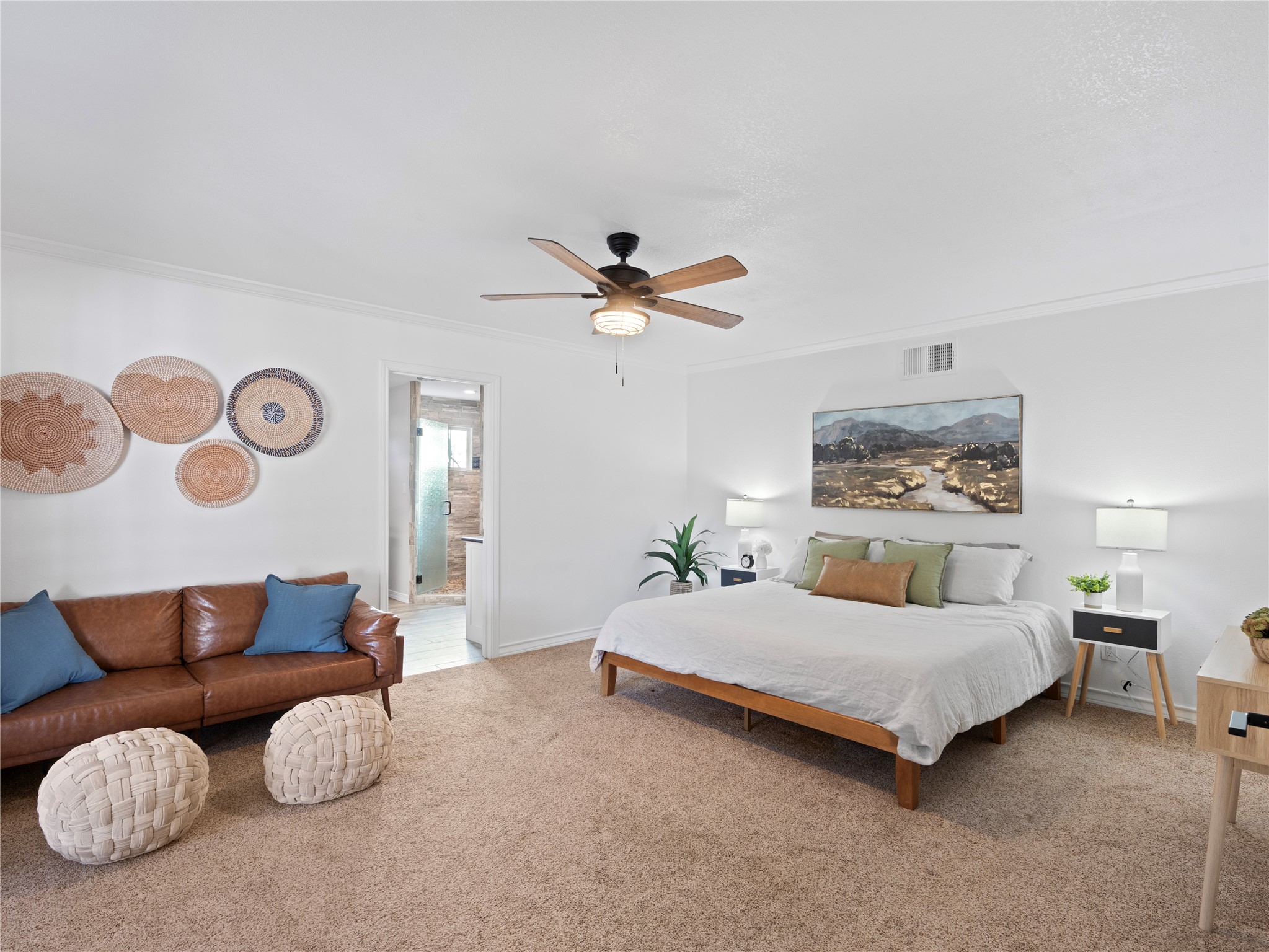 5108 Sioux Lane Austin, TX 78734 - Photo 17 of 35 a bedroom with a bed and ceiling fan