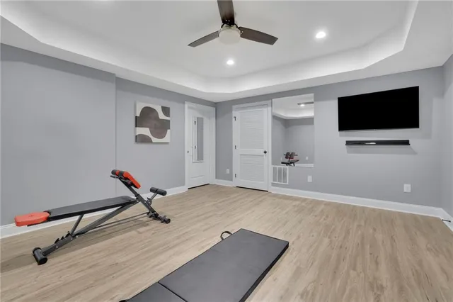 a view of a park and trees