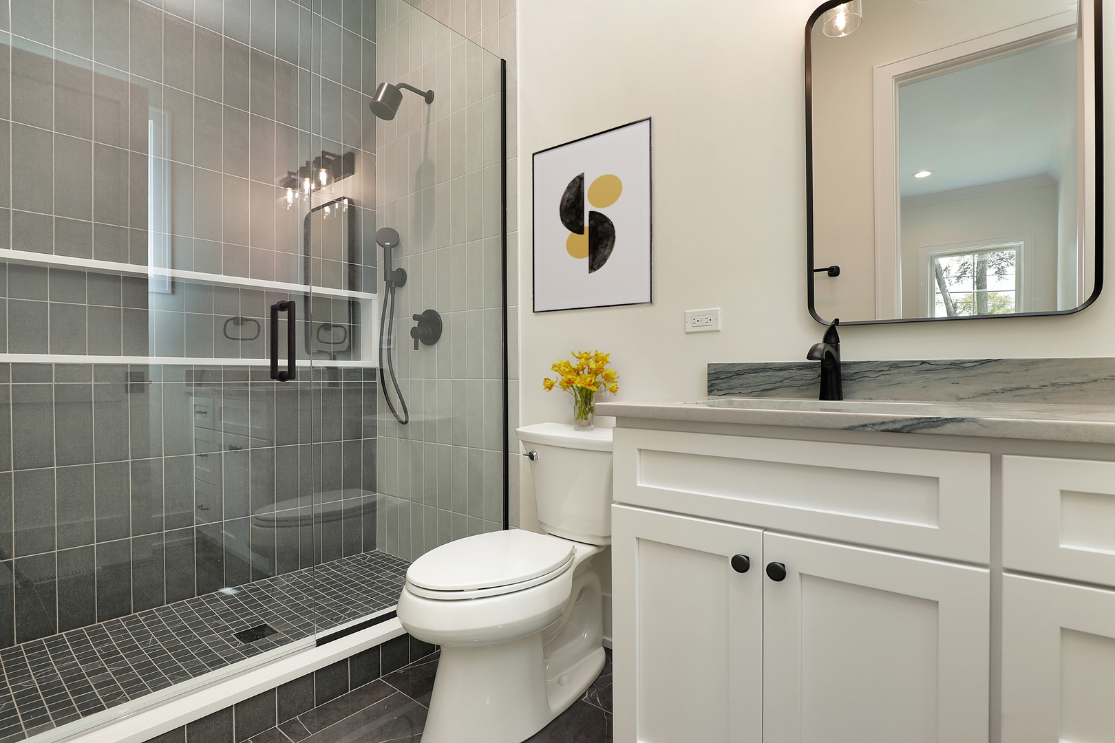 1060 Cedar Lane Northbrook, IL 60062 - Photo 19 of 31 a bathroom with a granite countertop sink a toilet and shower