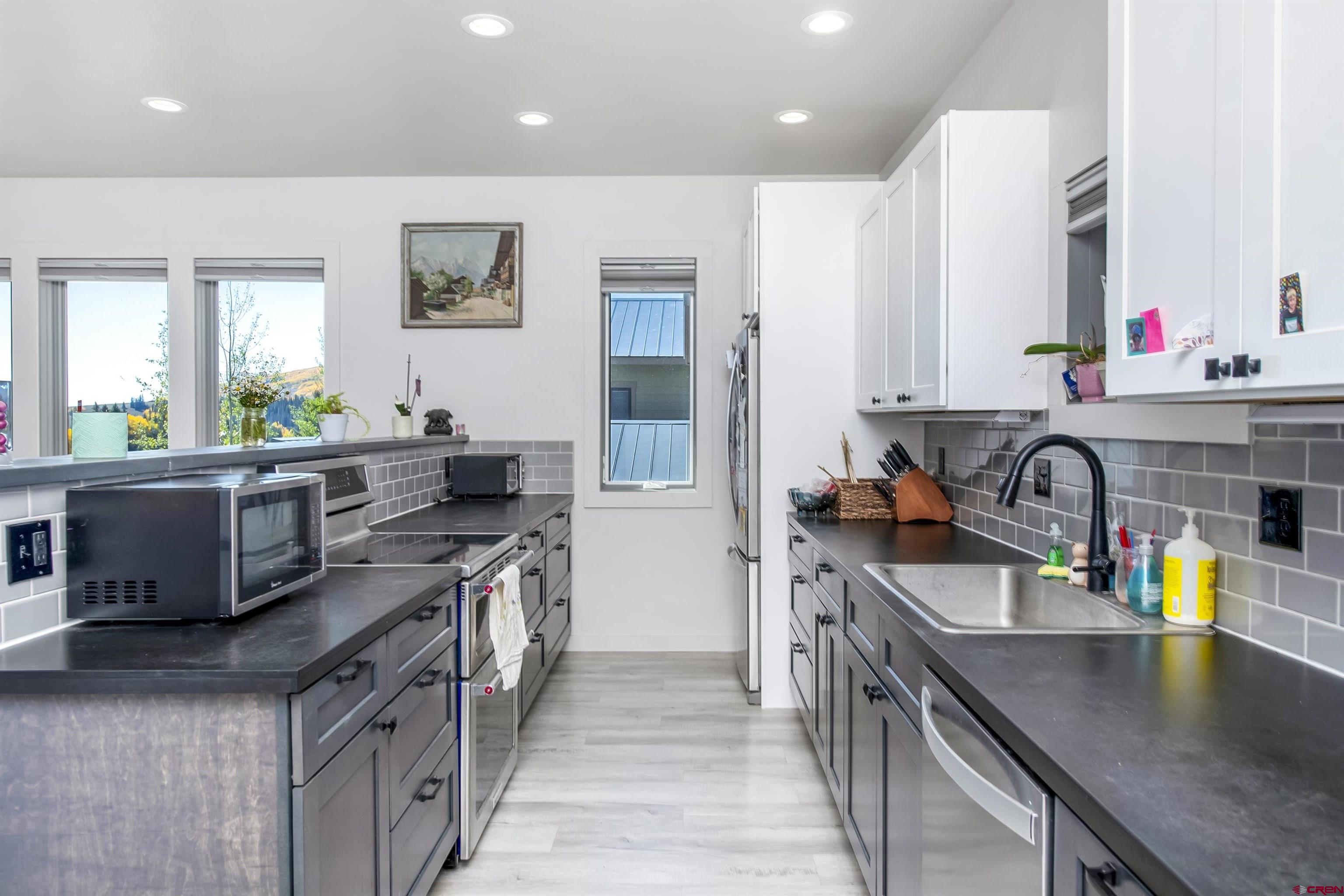 363 Cement Creek Road, Unit 3 Crested Butte, CO 81224 - Photo 4 of 34 a kitchen with stainless steel appliances granite countertop a sink stove and cabinets