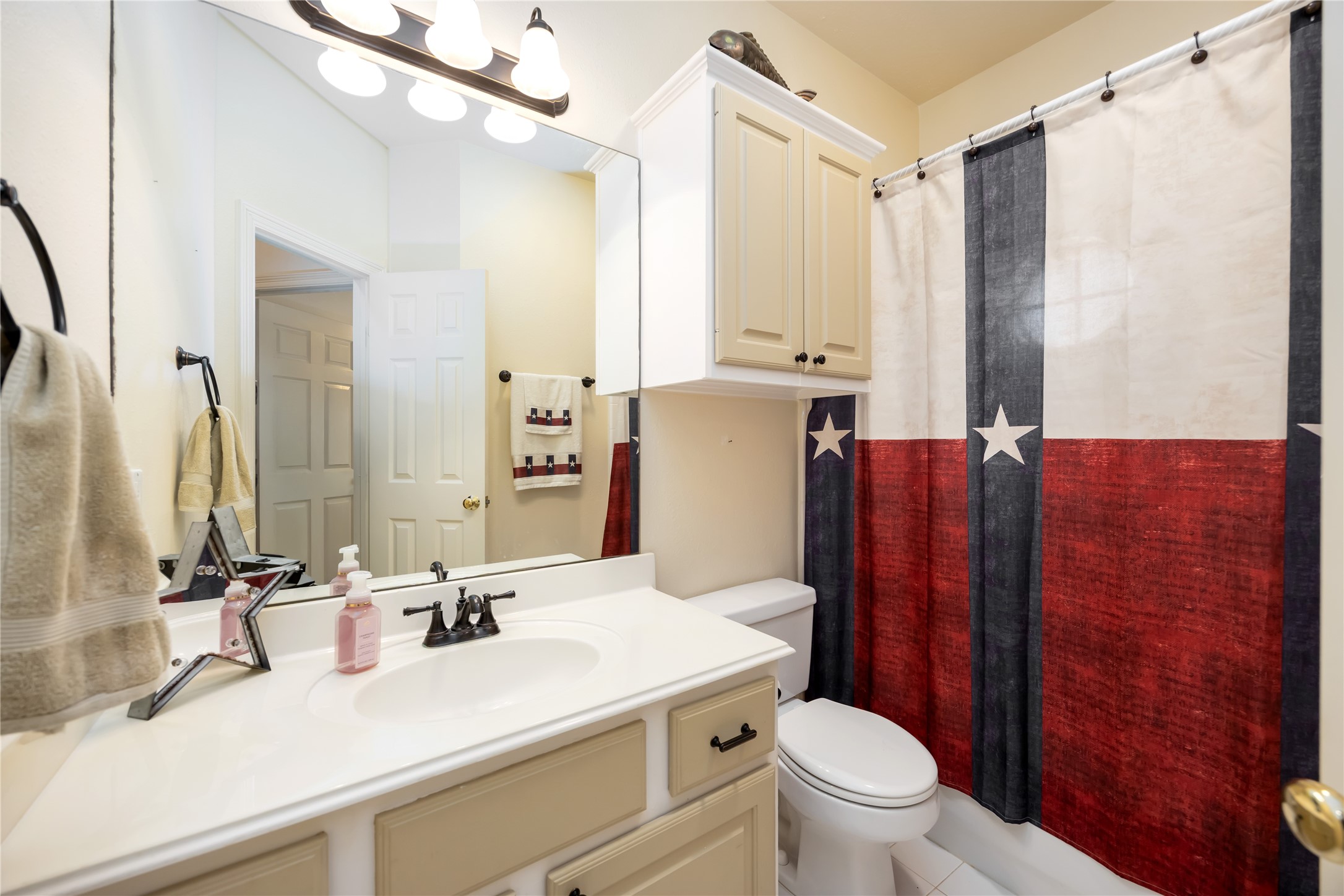25619 Myrtle Springs Spring, TX 77373 - Photo 25 of 29 a bathroom with a sink a toilet and a mirror
