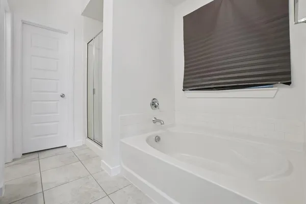 a bathroom with a bathtub