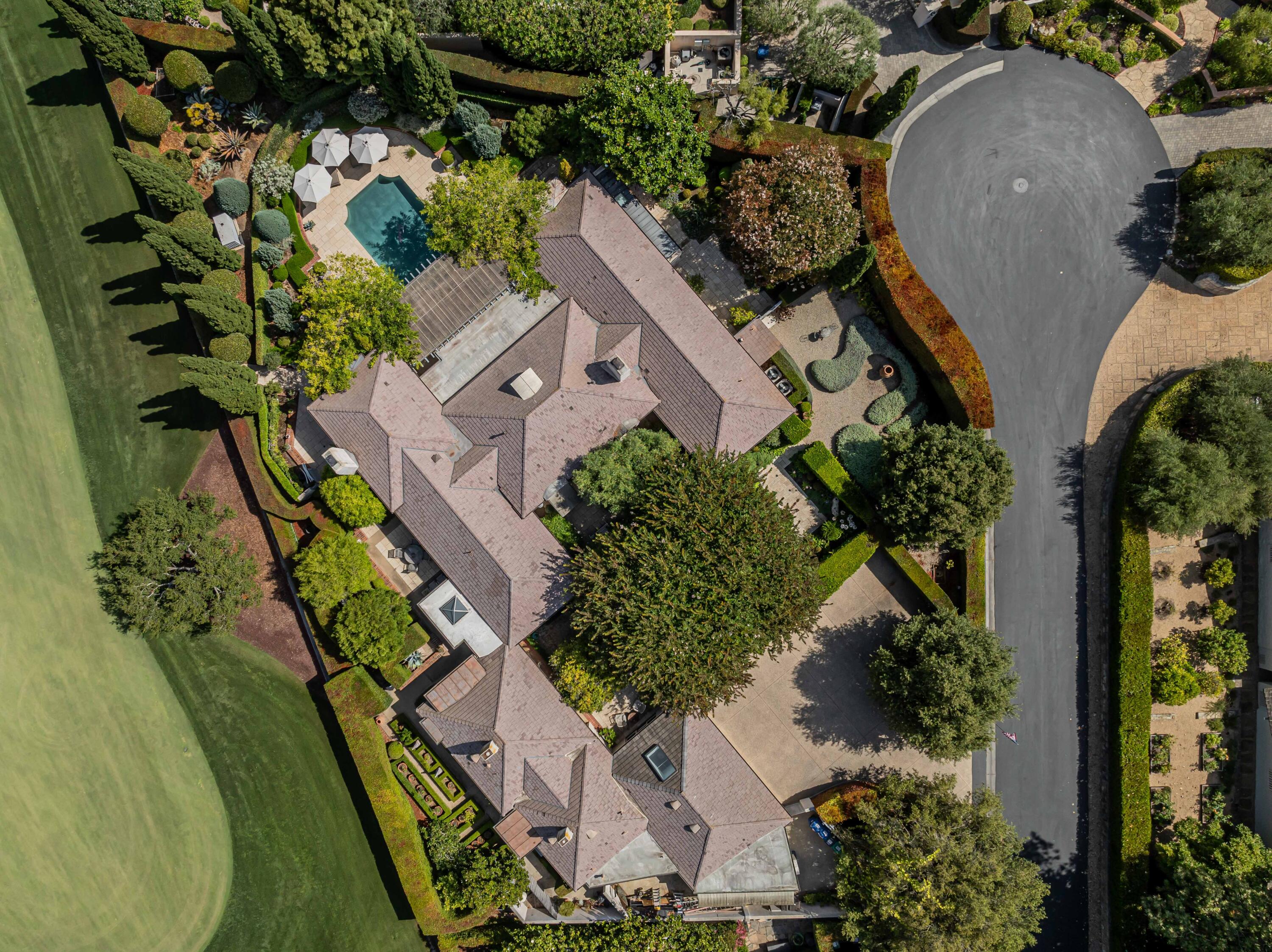 2072 China Flat Road Montecito, CA 93108 - Photo 40 of 41 an aerial view of a house with a yard and a fountain
