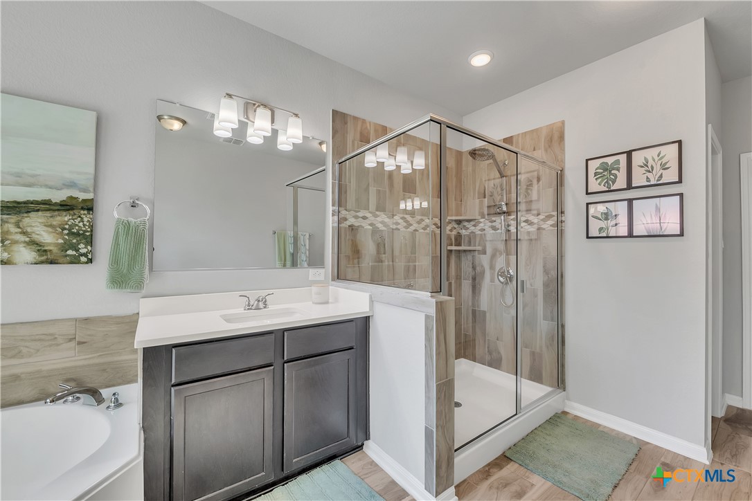 5010 Fallen Tree Drive Temple, TX 76502 - Photo 17 of 39 a bathroom with a tub a sink and mirrors