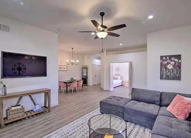 a living room with furniture