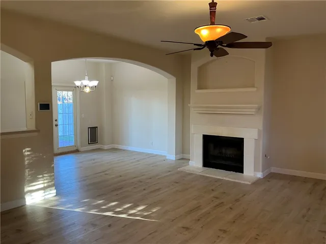 a view of a livingroom with a fireplace