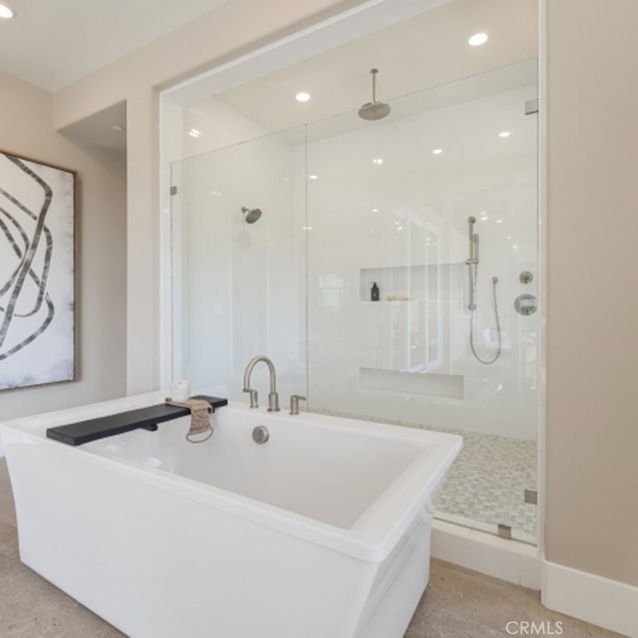 4971 Rideline Road Yorba Linda, CA 92887 - Photo 16 of 33 a bathroom with a sink a toilet a large mirror and shower
