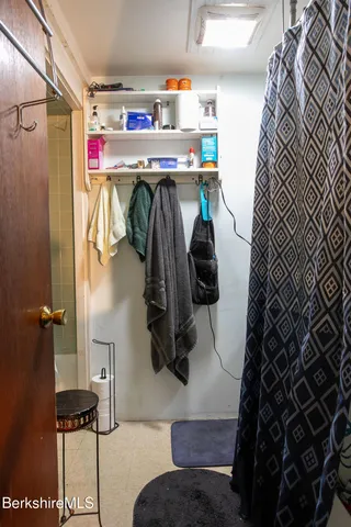 a close up view of walk in closet