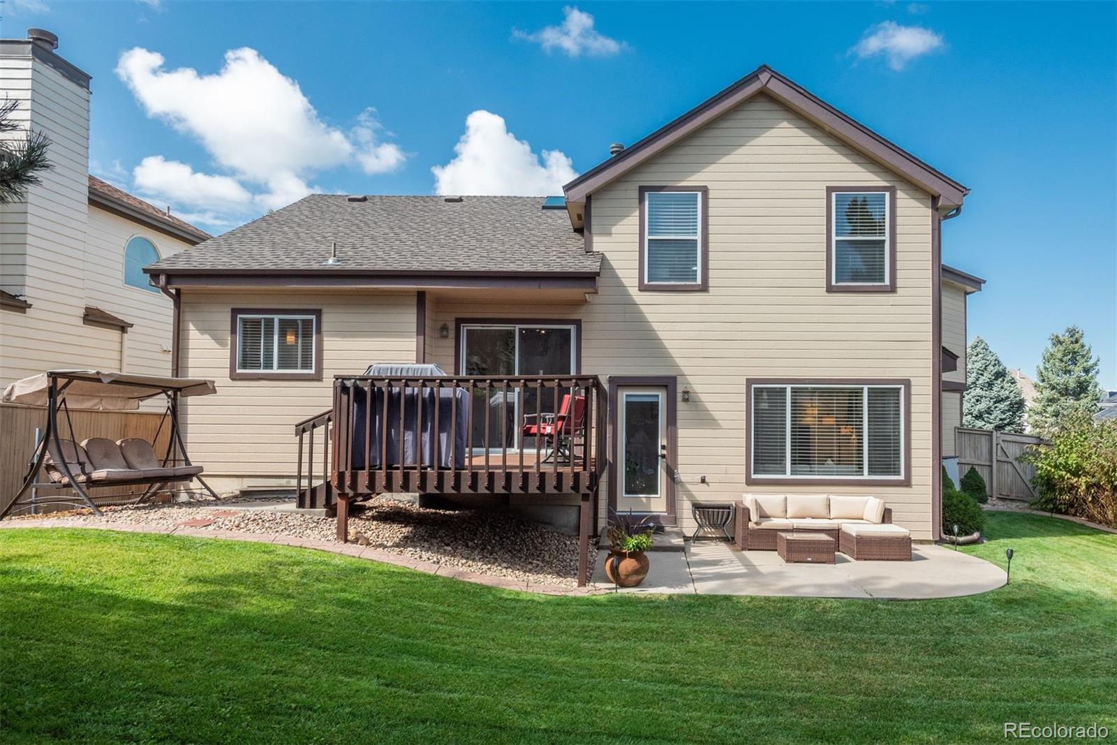 9222 Buttonhill Court Highlands Ranch, CO 80130 - Photo 43 of 44 a front view of house with a garden and patio