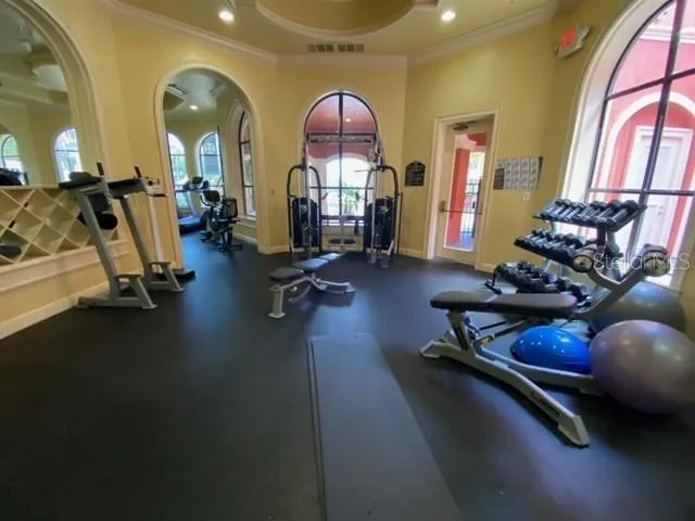 a view of a room with gym equipment