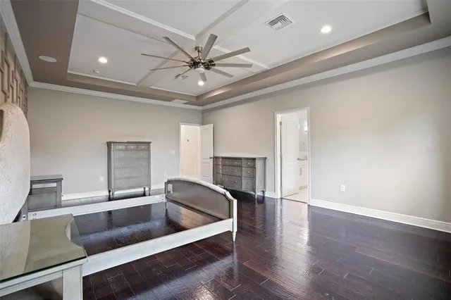 an aerial view of a house with outdoor space
